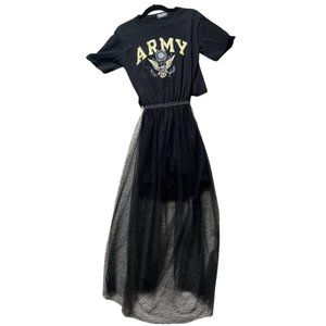 Korean Army T-shirt Mesh Skirt One piece Dress S